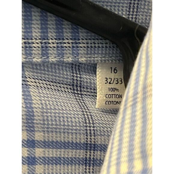 Lorenzo Uomo Blue Plaid Dress Shirt. Size 16 - Picture 3 of 7
